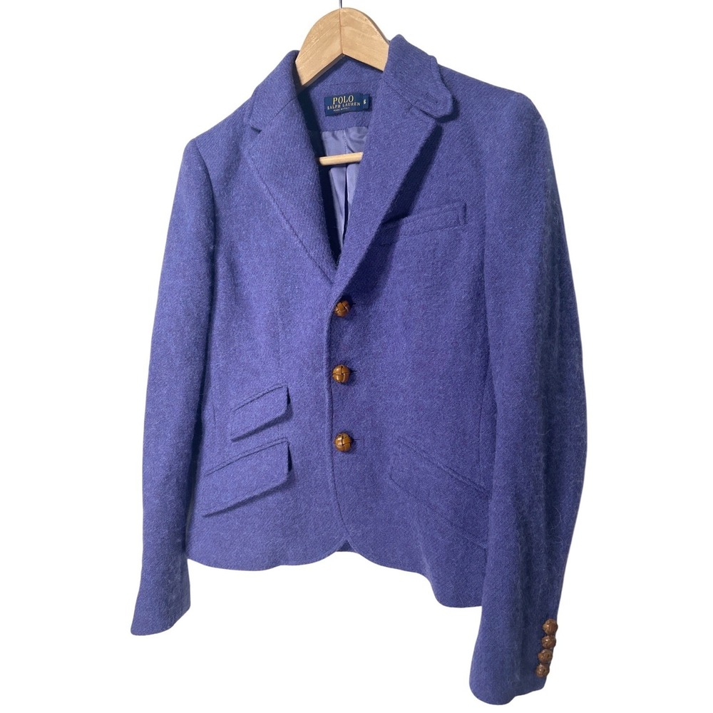 Polo Ralph Lauren Lambs Wool Alpaca Blazer Jacket Made in Italy Purple Sz 6 EUC